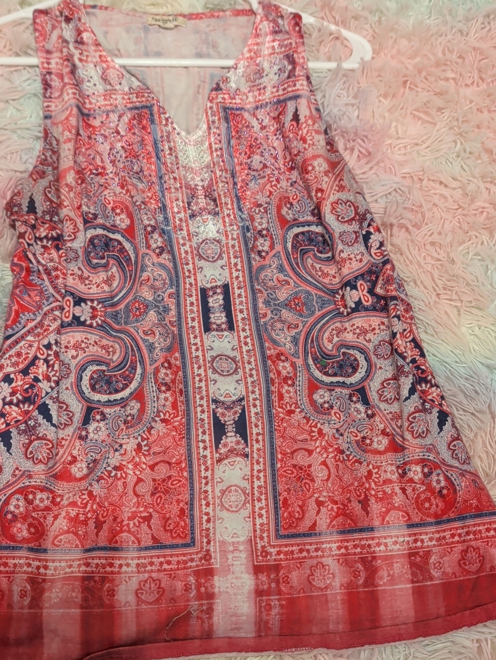 Sleeveless Paisley Print Shift Dress - Red